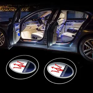 2pcs LED Car Badge Door Welcome Light Projector Lamp, Decoration for Maserati Ghibli Gt Levante Quattroporte Grecale Alcantara, Car Accessories