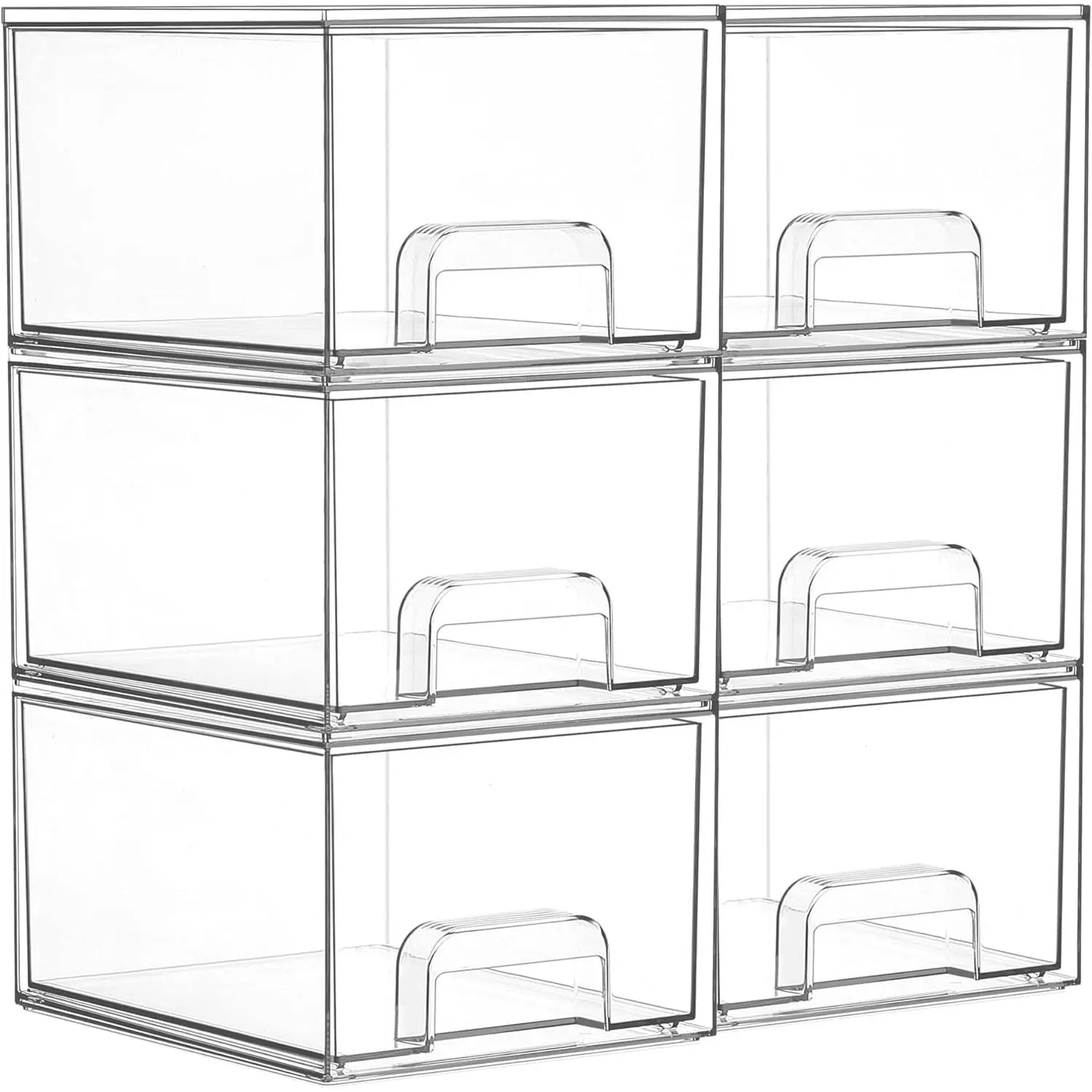 6 Pack Small Clear Stackable Storage Drawers,Acrylic Bathroom Makeup Organizer,Plastic Storage Bins For Vanity, Undersink, Kitchen Cabinets, Pantry, Home Organization