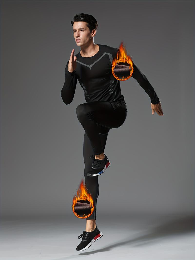 Personalized printing and fleece sports suit 6-piece men's thermal underwear suit running gym clothes autumn and winter warm fleece tight equipment morning running night running training autumn and winter sportswear raglan sleeve value pack base layer und Personalized printing and fleece sports suit 6-piece men's thermal underwear suit running gym clothes autumn and winter warm fleece tight equipment morning running night running training autumn and winter sportswear raglan sleeve value pack base layer und