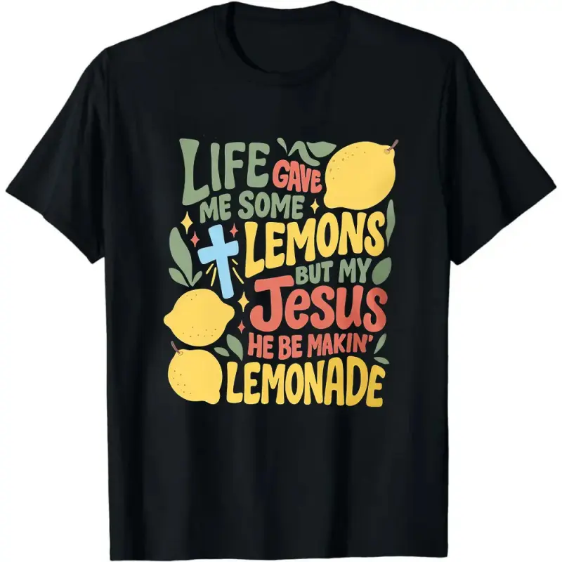 Shortsleeve Smooth Seamless Soft Christian Lemonade Jesus T-Shirt with Graphics, Forrest Frank Fan Apparel, Faith-Based "Life Gave Me Lemons" Sports Top