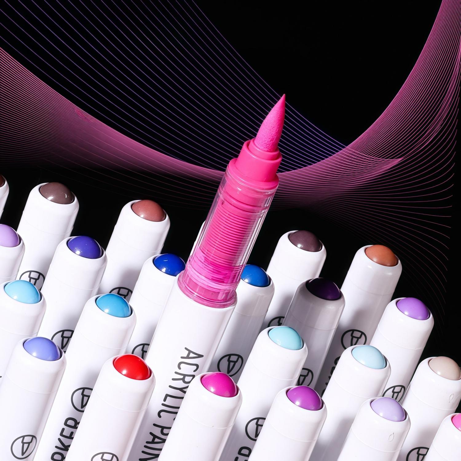 Acrylic Paint Marker Pen Set, 9/36/63/81/126pcs Soft Brush Tip Acrylic Paint Pens Set, Professional Color Series for Rock Painting, Ceramic, Wood, Canvas, Glass, Stone, Fabric, Art Markers Pen