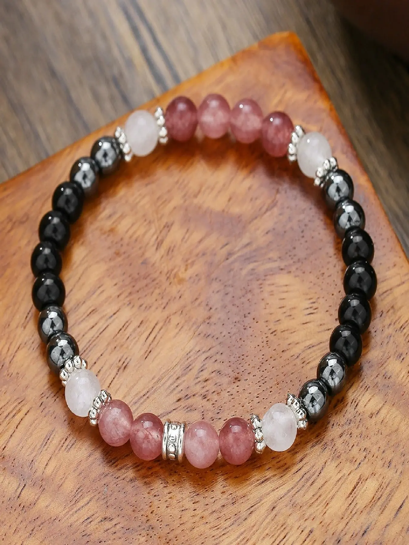 1pc Energy Healing Boho Stone Bracelet With Natural Gemstones (Lepidolite, Hematite, Black Tourmaline, Moonstone), Helps Relieve Anxiety, Depression, Improve Sleep, Balance Emotions, Bring New Beginnings, Gift Crystals Bracelets