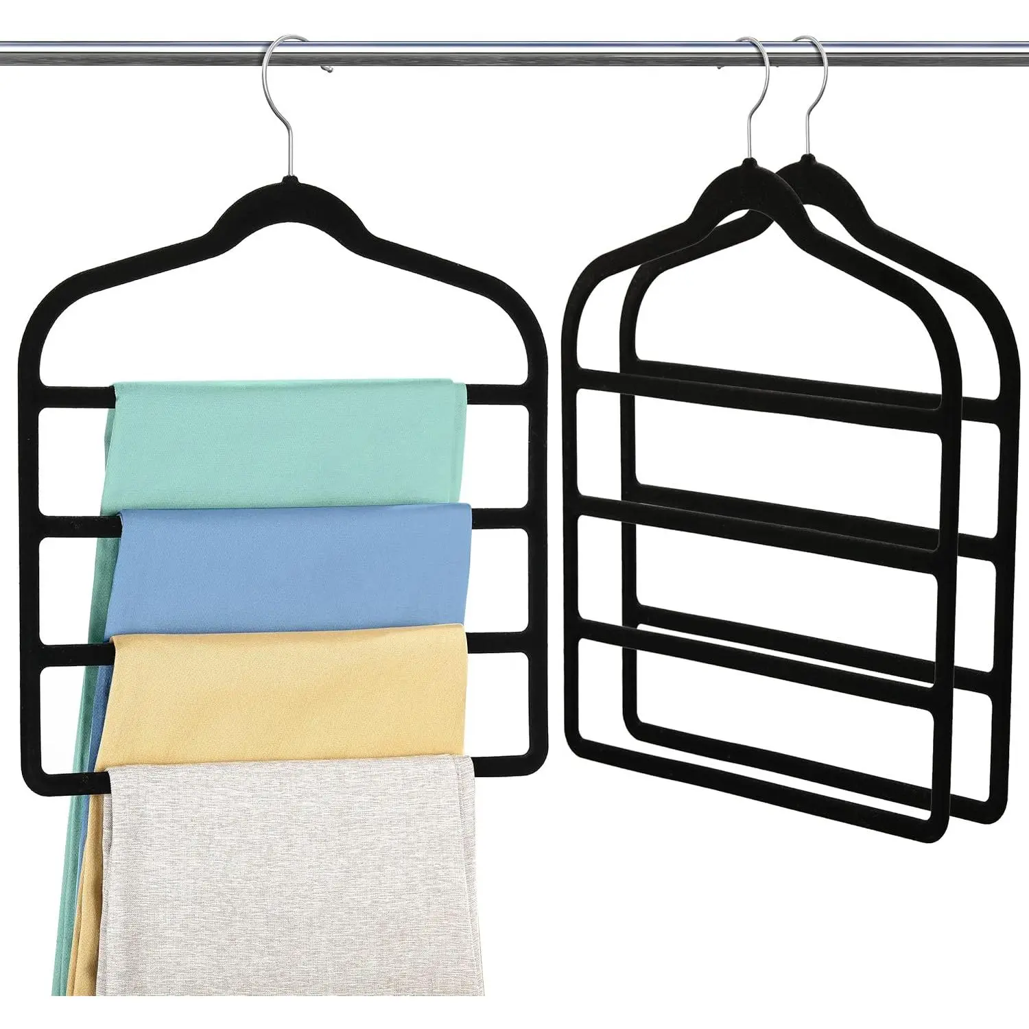 Velvet Pant Clothes Hanger Saving Non Slip Shorts Hanger, Jeans Slack Trousers Hangers Multiple Velvet Hanger Closet Organizer and Organization for Jeans,Scarf,Tie(Black,3)
