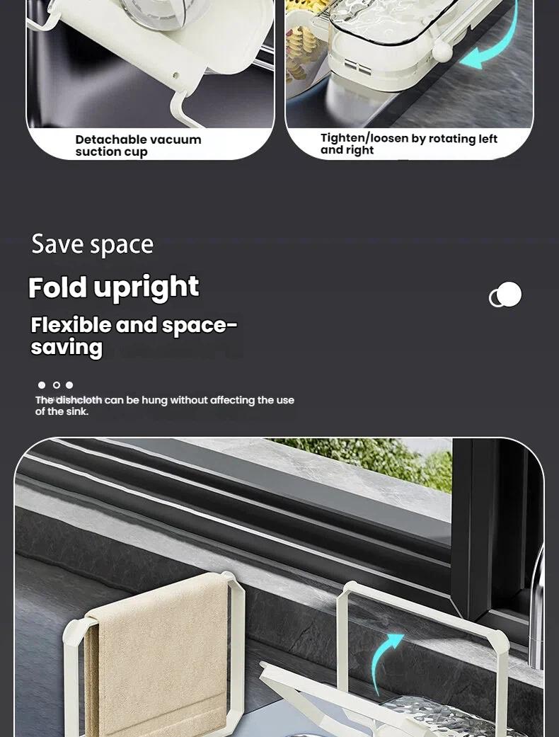 Kitchen Sink Filter Rack - Sink Strainer Foldable Food Catcher with 50pcs Mesh Bags, Foldable Stand Disposable Waste Garbage Net Shelf Anti-Clogging Filter Net Basket Holder Hands-Free Flat Floor Mop Bucket Set Suction Cup Sponge Holder for Kitchen Sink