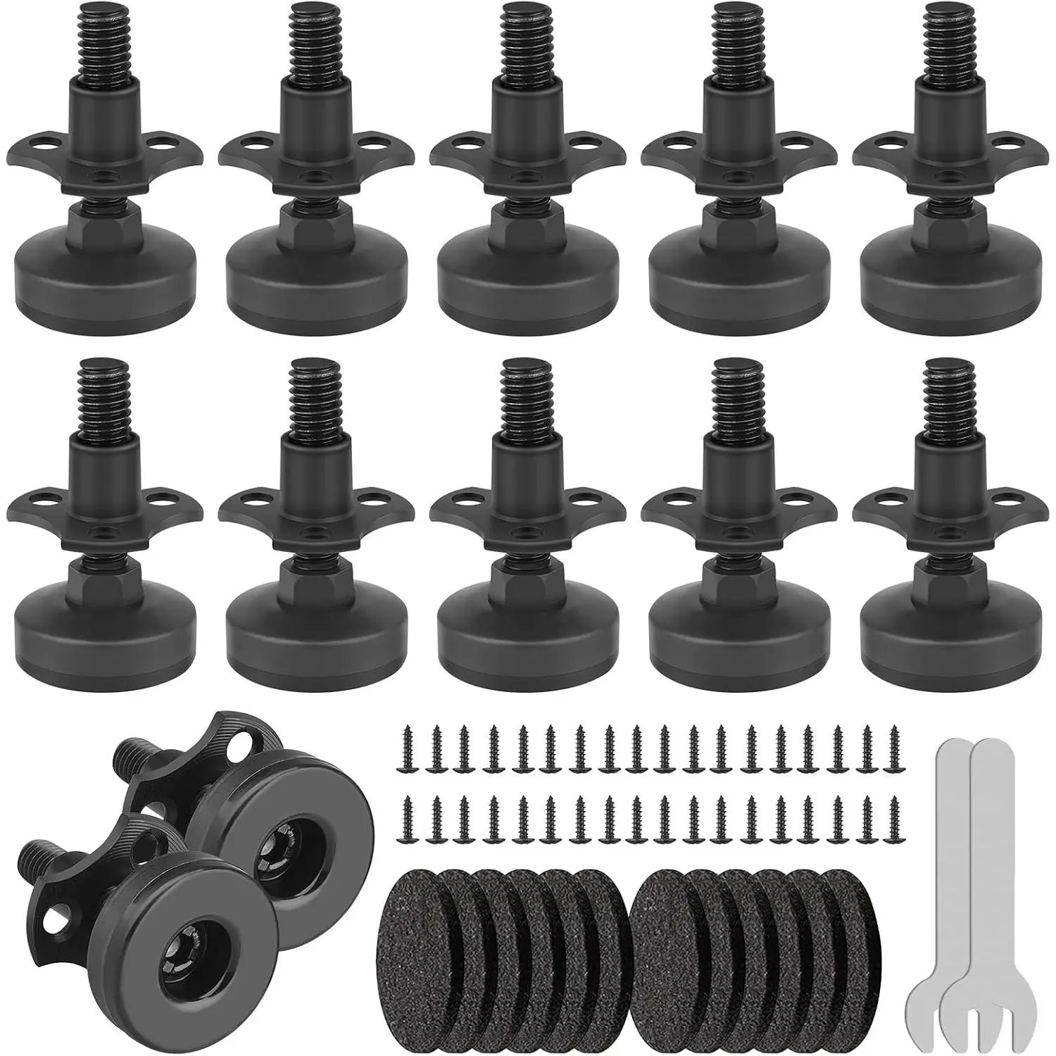 3/8"-16 Thread Adjustable Leveling Feet Furniture Levelers, Heavy Duty Leg Levelers Furniture Legs for Table/Cabinet/Chair/Sofa/Workbench-Large Base Supports 3960LBs, 12 Pack