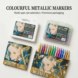 Metallic Texture Acrylic Soft Tip Markers, 12-18 Colors, Bright Vibrant Paint Pens, Ideal for Shoes, Glass, Metal, Cards, Stones, Paper Art