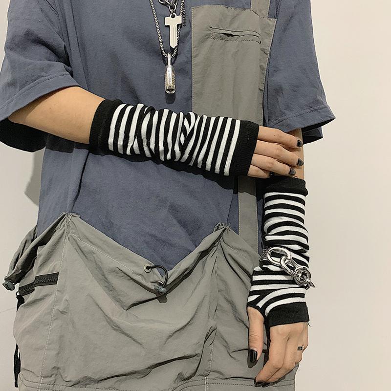 Black Punk Long Fingerless Gloves Cuff for Women Men Outdoor Hip-hop Glove Elbow Mittens Cool Stretch Winter Arm Warmer Mitten