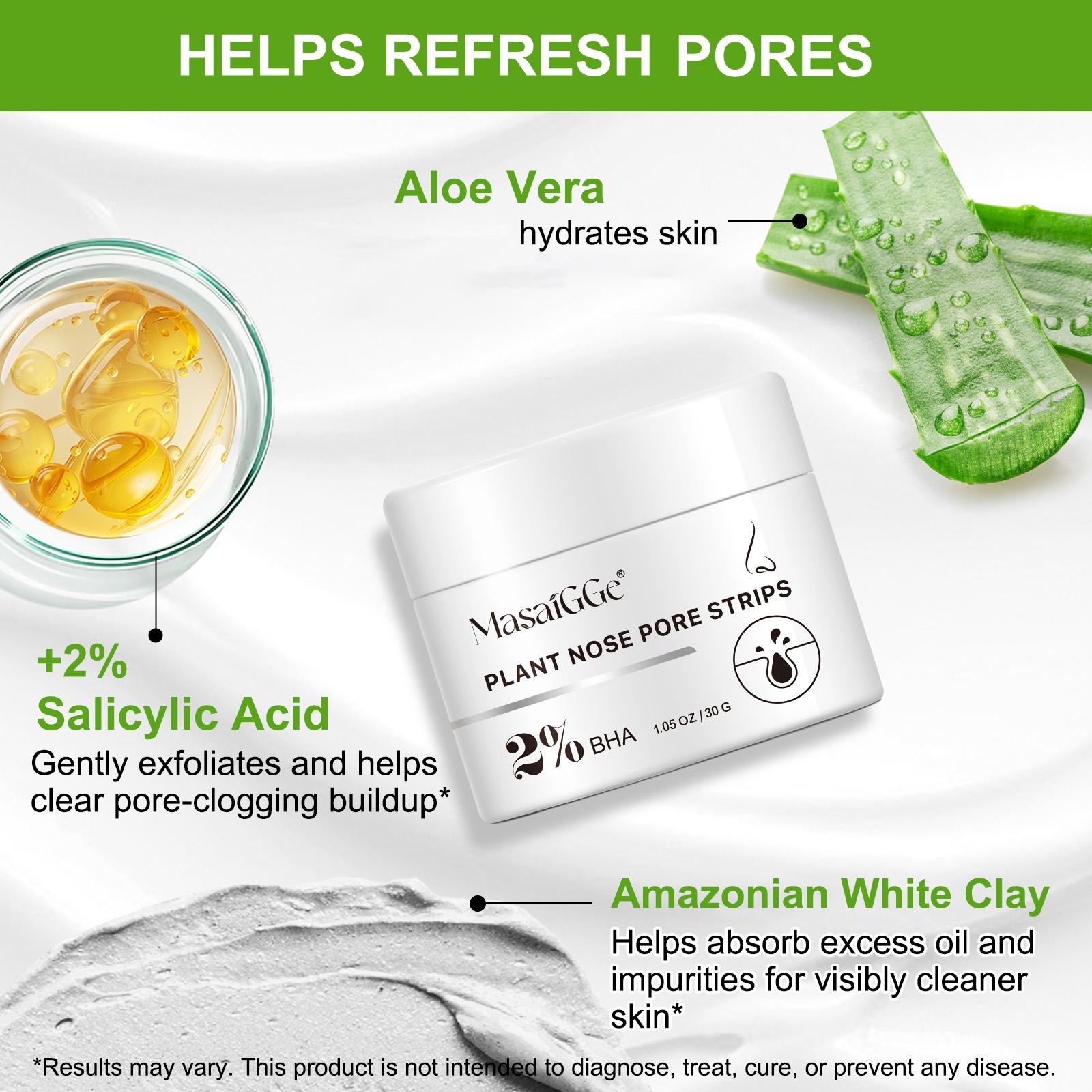 Masaigge Plant Nose Patches 2% Bha, Oil Control Cleansing Unclogs Pores, Improves Skin Texture, Suitable for Oily Skin, Cream Form, Nose Strips
