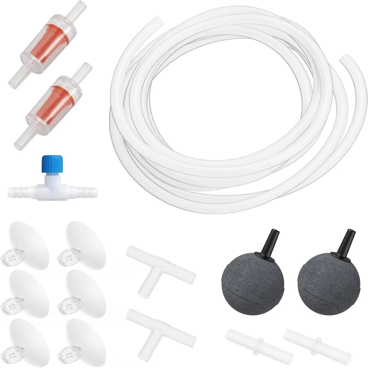 Aquarium Air Pump Accessory Kit with Standard Tubing, Air Stones, Check Valves, Suction Cups & Connectors – 10 Ft Tubing, 2 Air StonesGift