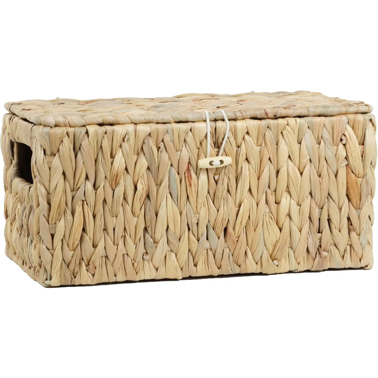 Water Hyacinth Baskets for Organizing, Rectangular Wicker Basket with Lid, Storage Baskets Bins with Built-in Handles for Shelf, Decorative Woven Basket Boxes for Storage Home Organizer Decor
