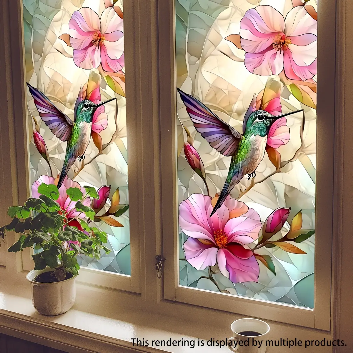 New 2D Colorful Bird Floral Window Sticker, Static Adhesive Background Decor, Double-Sided Print, PVC Material, Ideal for Display Windows, Decorative Sticker