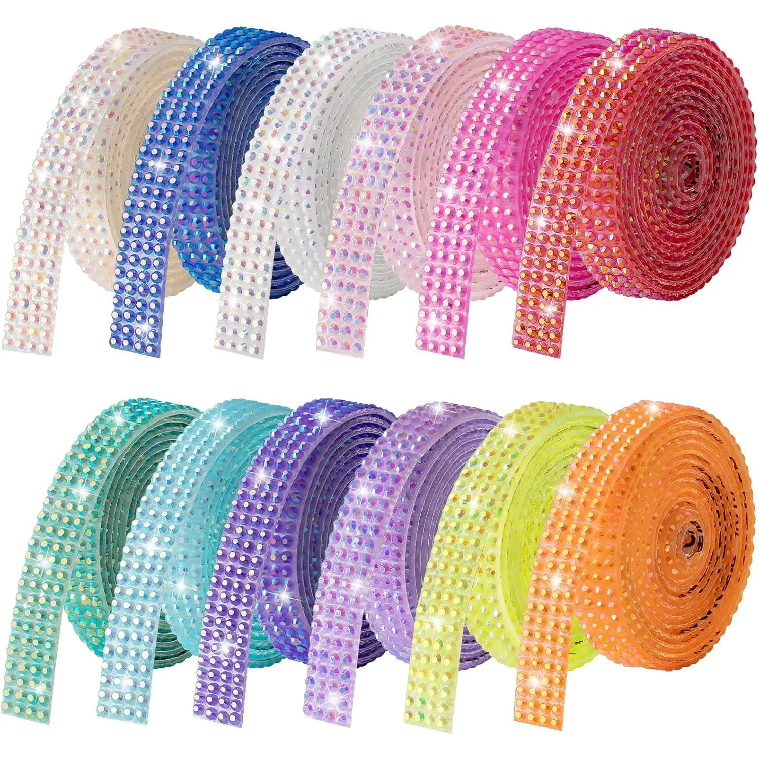 Rhinestone Ribbon Self Adhesive Crystal Rhinestones, 12-Rolls Bedazzling Strips, 12-Yard Rhinestone Strips for DIY Craft, Bedazzling Kit for DIY Craft, Rhinestones for Crafting Art Decoration