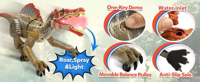 - Remote Control Dinosaur Robot - Realistic Walking, Roaring, and Spraying Spinosaurus Toys - Light up and Shaking Head and Tail Robot Dinosaur for Kids Ages 3+