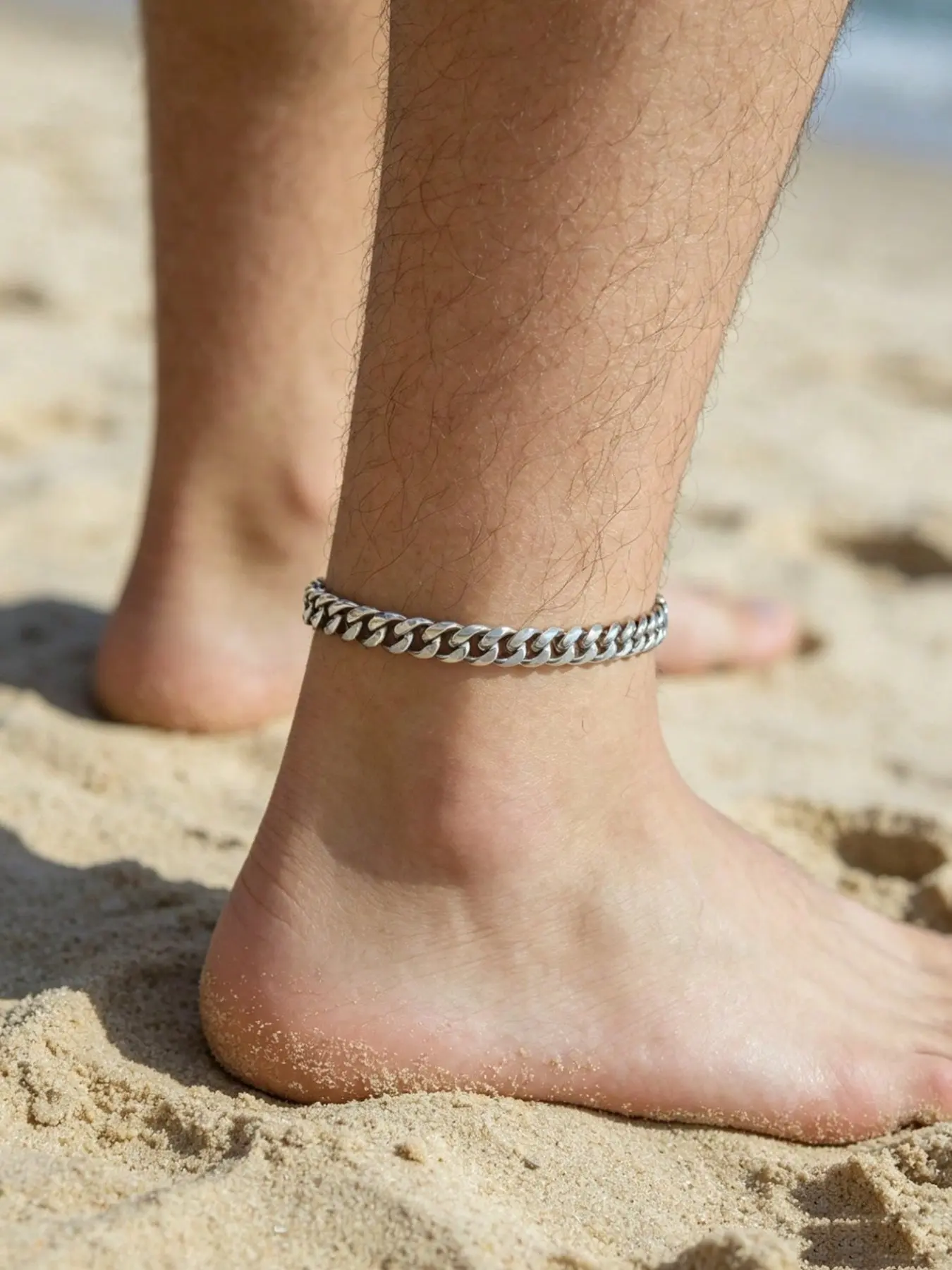 Fashion Hip Hop Men's Ankle Chain, Stainless Steel Cuban Link Foot Bracelet, Unique Men's Accessory, Plain Pattern, No Choking Hazard