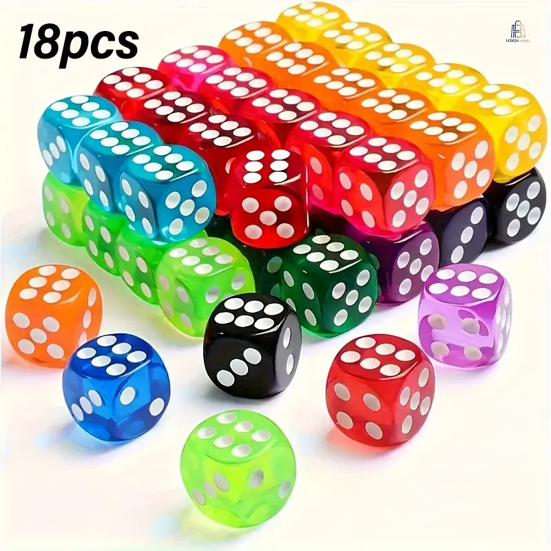 18Pcs Colorful Acrylic Dice Sturdy Balanced Fair Dice Universal Fun Game Accessories For Tabletop Games Role Playing Party Gathering Hobby Game Supplies