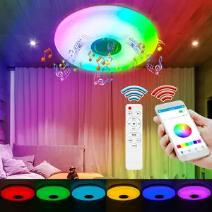 RGB LED Bluetooth Music Ceiling Lamp with Remote Memory Function 100-240V DSP Melody Player BT APP Control 256Colors Dimmable Smart Timer Switch Bedroom Living Room Eye Protection Energy Saving Decoration Lighting Festival Birthday Party Mood Night Light