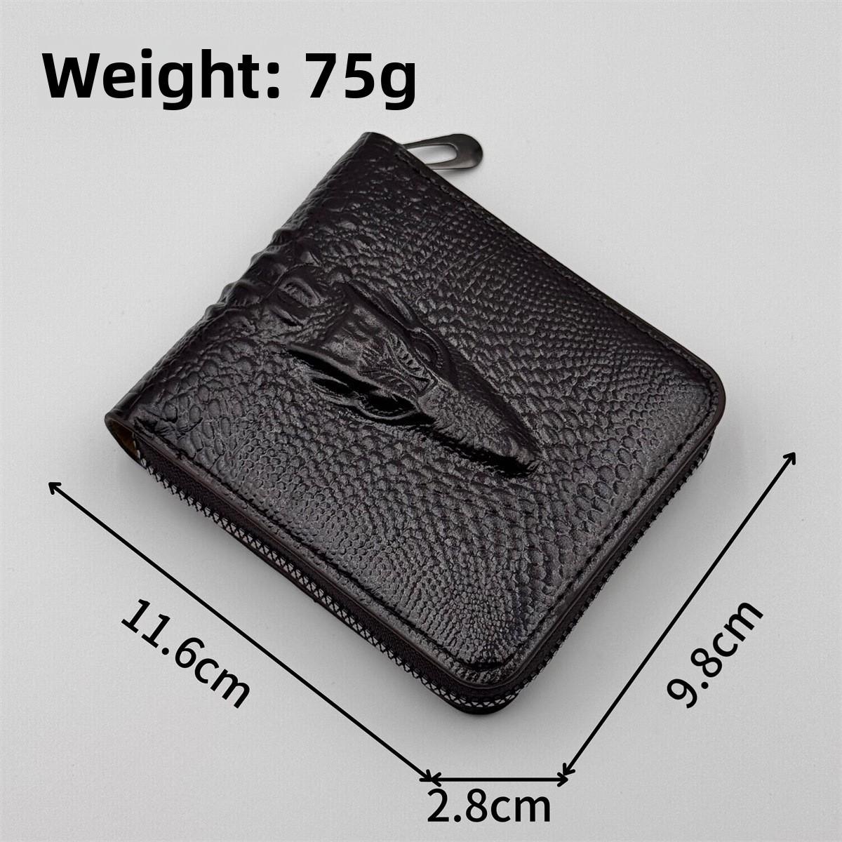 Men's Short Crocodile Zip Wallet PU Leather Bifold with Multiple Card Slots Large Capacity Coin Purse & Cash Organizer for Everyday Carry