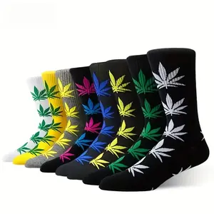 8-Pack Multicolor Leaf Print Crew Socks | Soft & Breathable Cotton Socks for Men & Women | Casual Streetwear Socks for Daily Wear