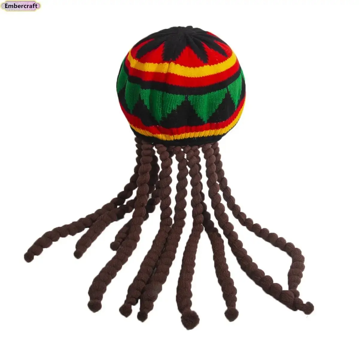 Unisex Jamaican Style Dreadlock Hat, Wool Blend Knit Beret with Rainbow Braided Design, Boho Festival Headwear for Halloween, Cosplay, Music Events and Daily Wear