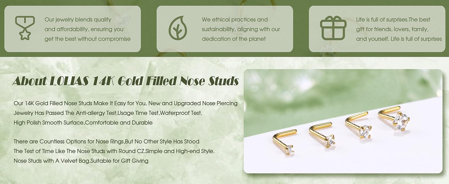 LOLIAS 14K Gold Filled Nose Studs 316L Surgical Steel Gold Nose Rings Studs 6A CZ Simulated Diamond Corkscrew L Shaped Nose Piercing Hypoallergenic Nose Rings for Women Men 20G LOLIAS 14K Gold Filled Nose Studs 316L Surgical Steel Gold Nose Rings Studs 6A CZ Simulated Diamond Corkscrew L Shaped Nose Piercing Hypoallergenic Nose Rings for Women Men 20G