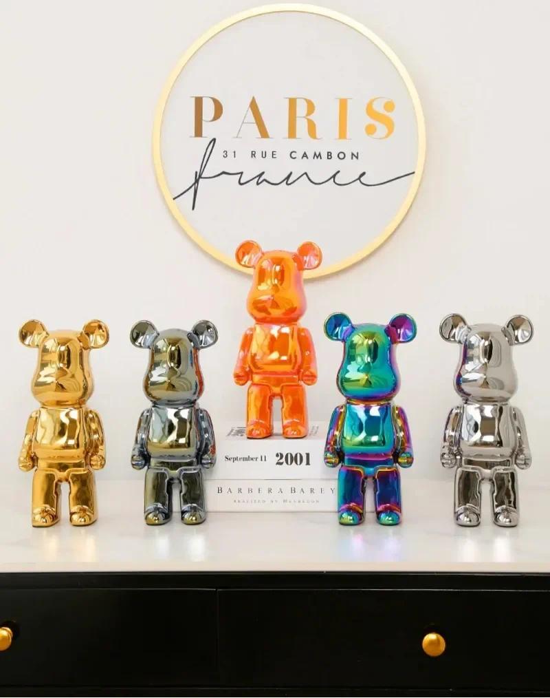 28cm Aesthetic Bear Figure Ceramics Plating Violent Bear Statue Animal Figurine Sculpture Luxury Living Room Decoration Ornament