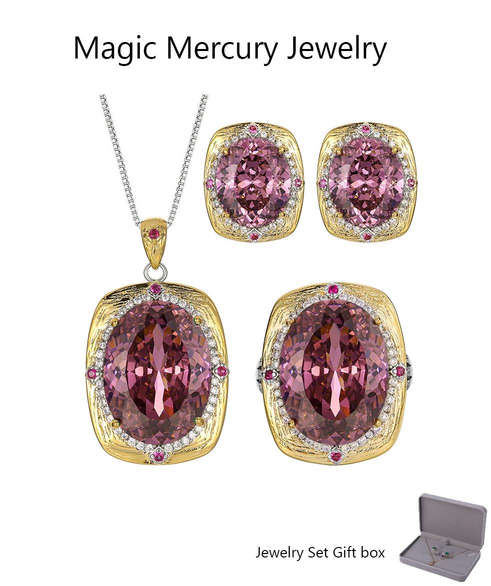 Vintage Dried Rose Jewelry Set for Women Oval Cut Luxury Fashion Necklace Earrings Ring Gifts for Women