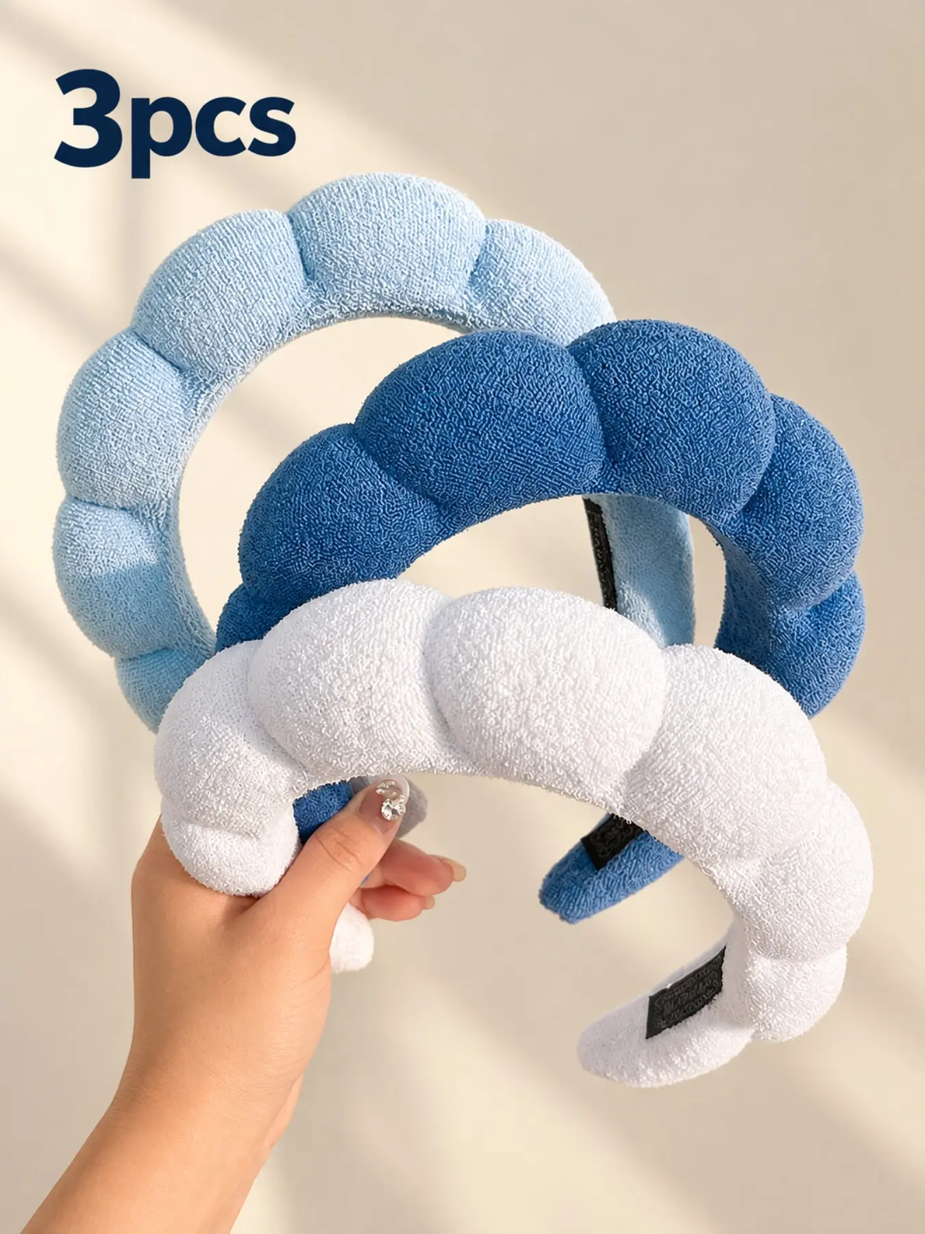 3pcs Thick Fuzzy Bubble Headbands for Women, Soft Plush Padded Hair Bands, Light Blue, Versatile Hair Accessories, Fashion Headband