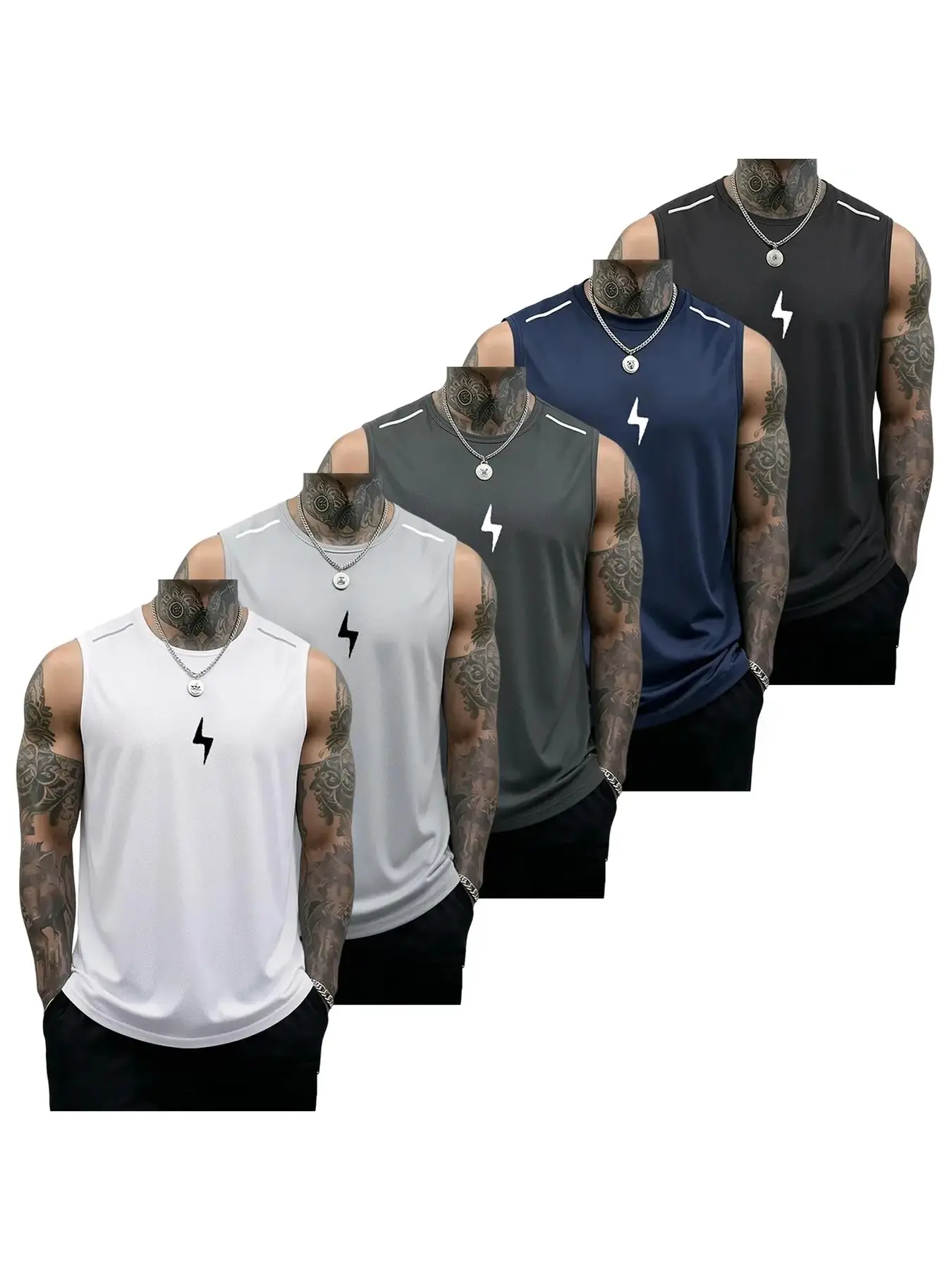 Men's 5-Pack Solid Crew Neck Athletic Tank Tops, Lightweight Breathable Quick-Drying Fabric, Ideal for Fitness Training and Running, Sports Tank Top