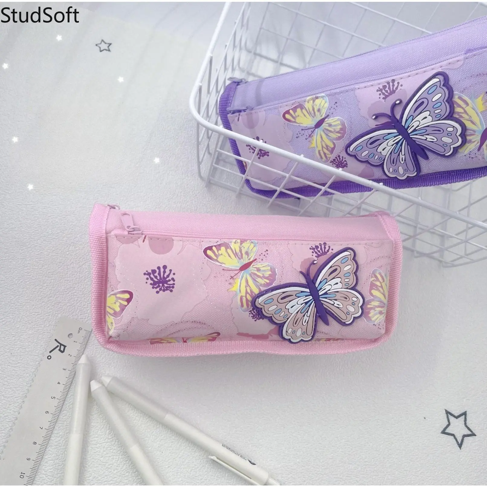 Cute Butterfly Pencil Case Back to School 3D Aesthetic Pencil Pouch Large Capacity Stationery Organizer Classroom Essentials for Teens Girls
