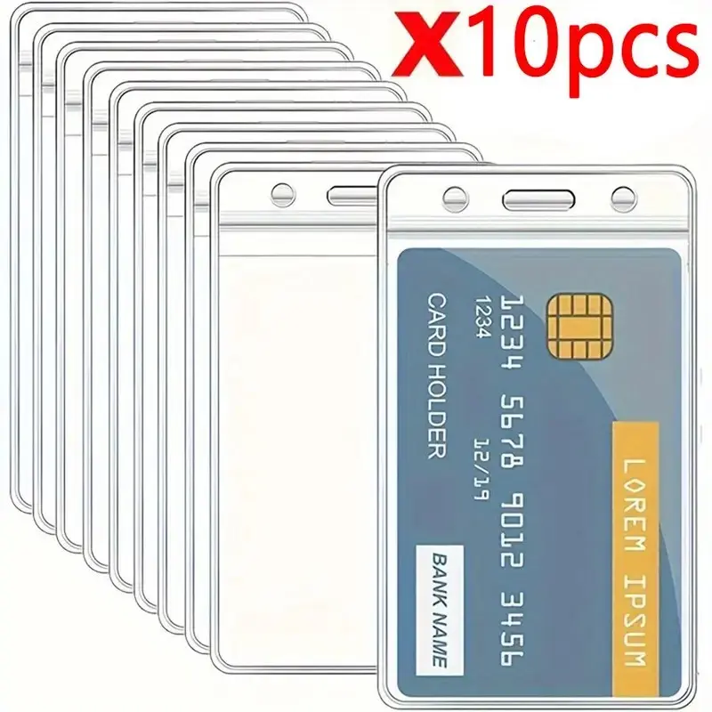 Clear Waterproof ID Card Holder, 10pcs Bulk Pack Value PVC Soft Membrane Waterproof Card Bags, ID Card Protector, Card Sleeve for Home Office School, Student ID, Employee Badge, Credit Card, Office Supplies