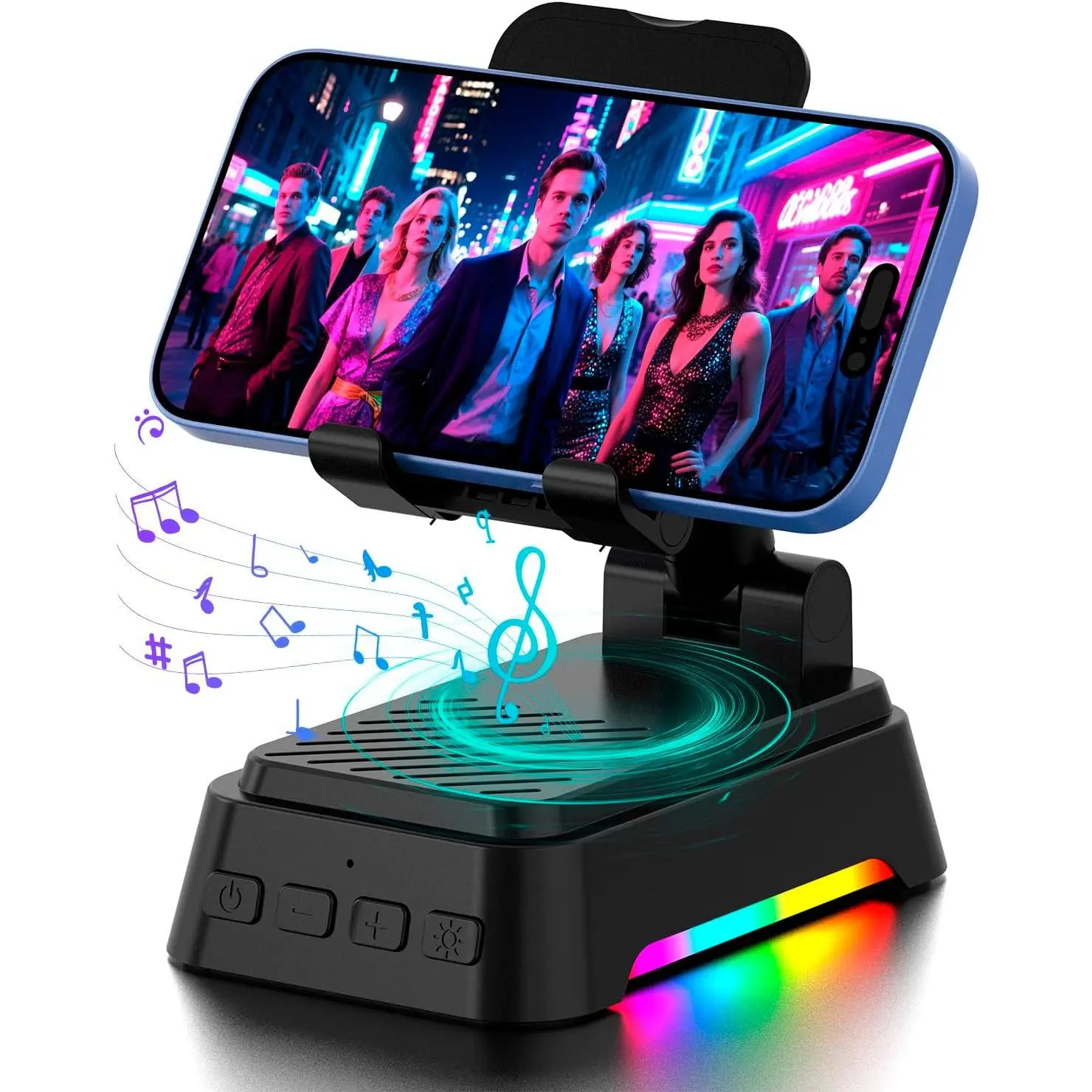 Gifts for Men Women, Cell Phone Stand with  Speaker and Ambient Light, Stereo Sound, Adjustable Phone Holder, Cool Tech/Christmas/Birthday  Idea for Dad Mom Husband