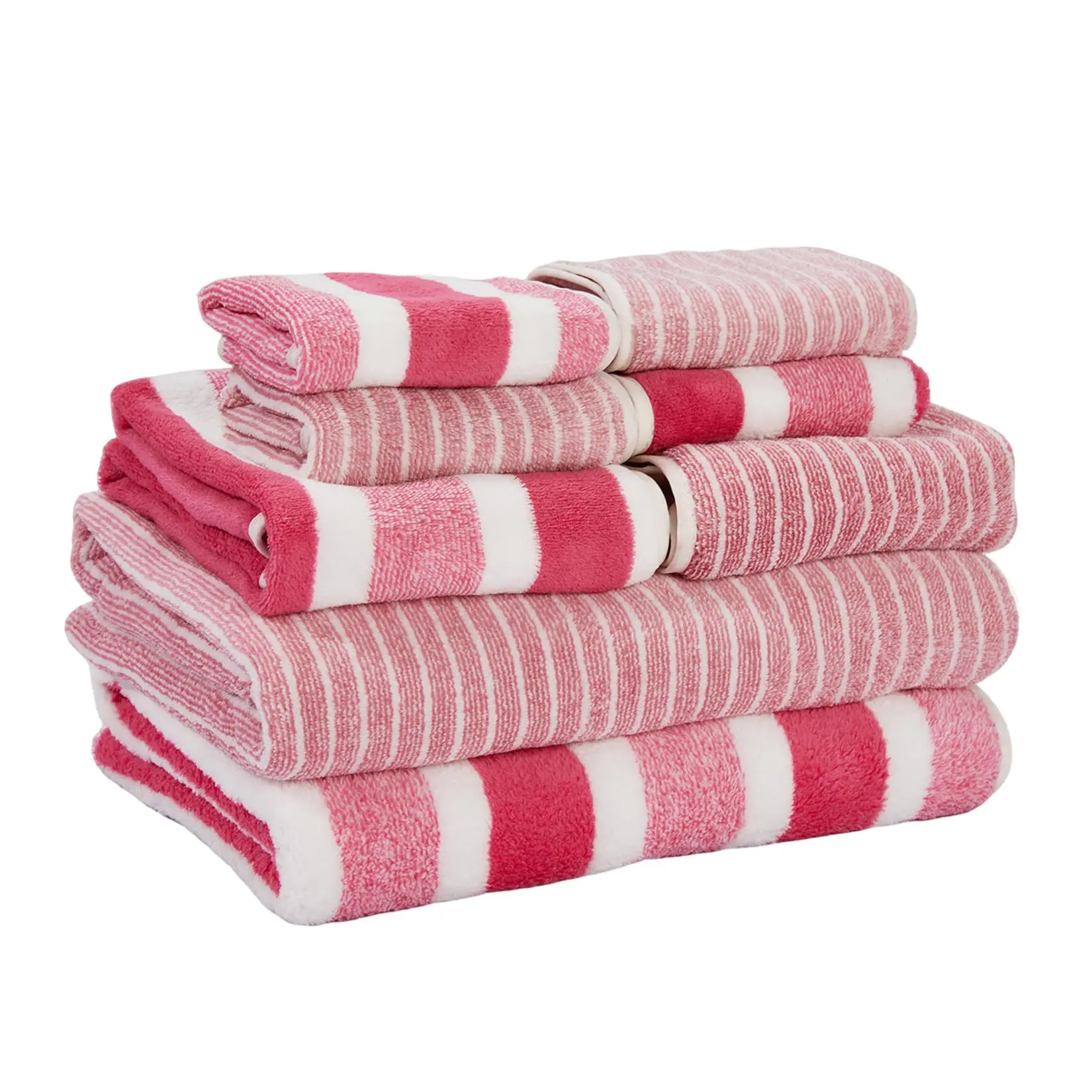 8 Pack Pink Striped Bath Towels Set, Coral Velvet Absorbent Towels, Hand Towels & Washcloths Combo, 55.1x27.5in Large Towels for Spa & Shower