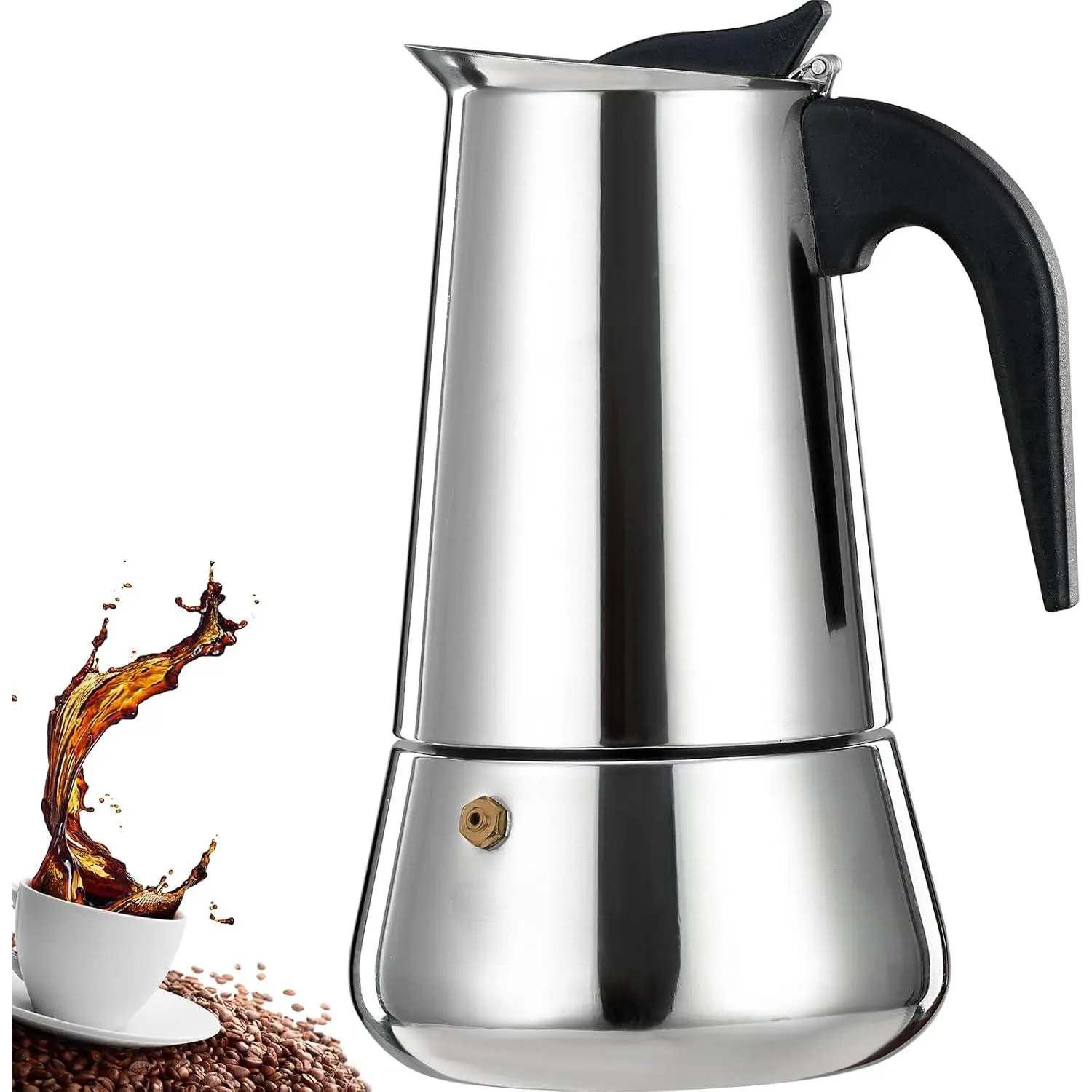 2 Cup Stovetop Espresso Maker Stainless Steel Moka Pot Stove Top Percolator Italian Coffee Makers Capable Mocha Greca Machine Cafe Classic Induction Cookers for Home and Camping 100ml 3.3oz