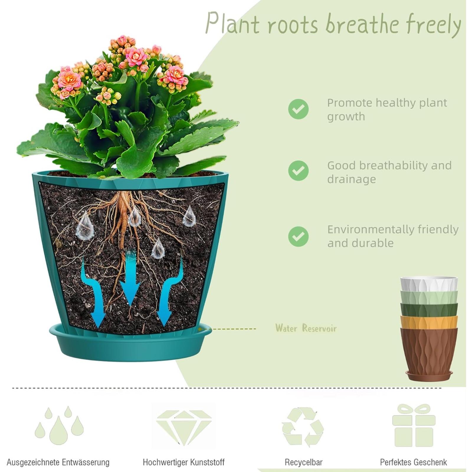 6 Pack 4-Inch Indoor Plant Pots with Drainage Holes and Trays, Colorful Small Planters for Orchids, Succulents, Herbs, and Other Indoor Plants