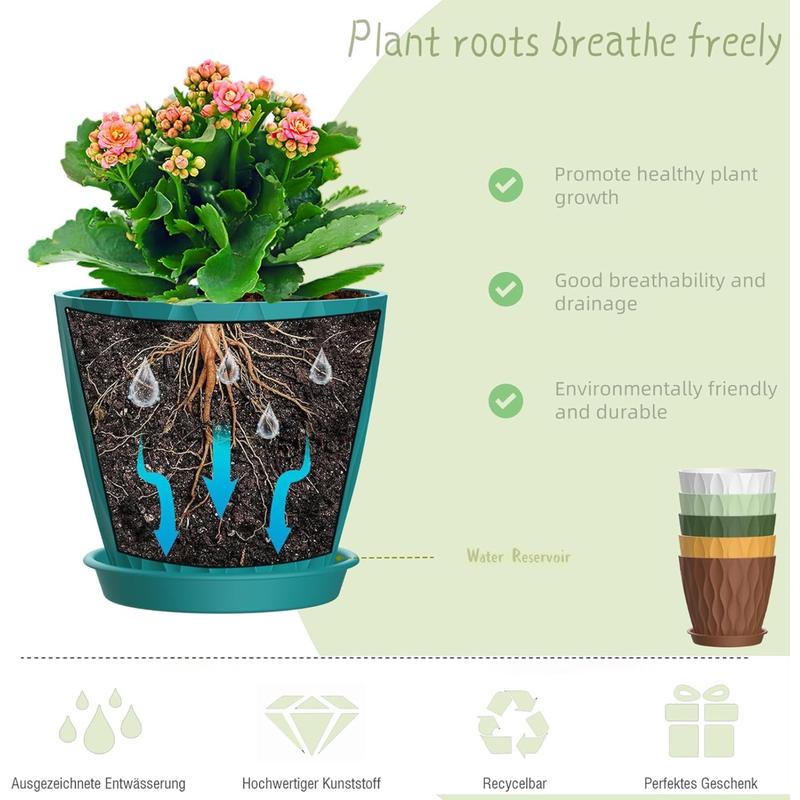 6 Pack 4-Inch Indoor Plant Pots with Drainage Holes and Trays, Colorful Small Planters for Orchids, Succulents, Herbs, and Other Indoor Plants