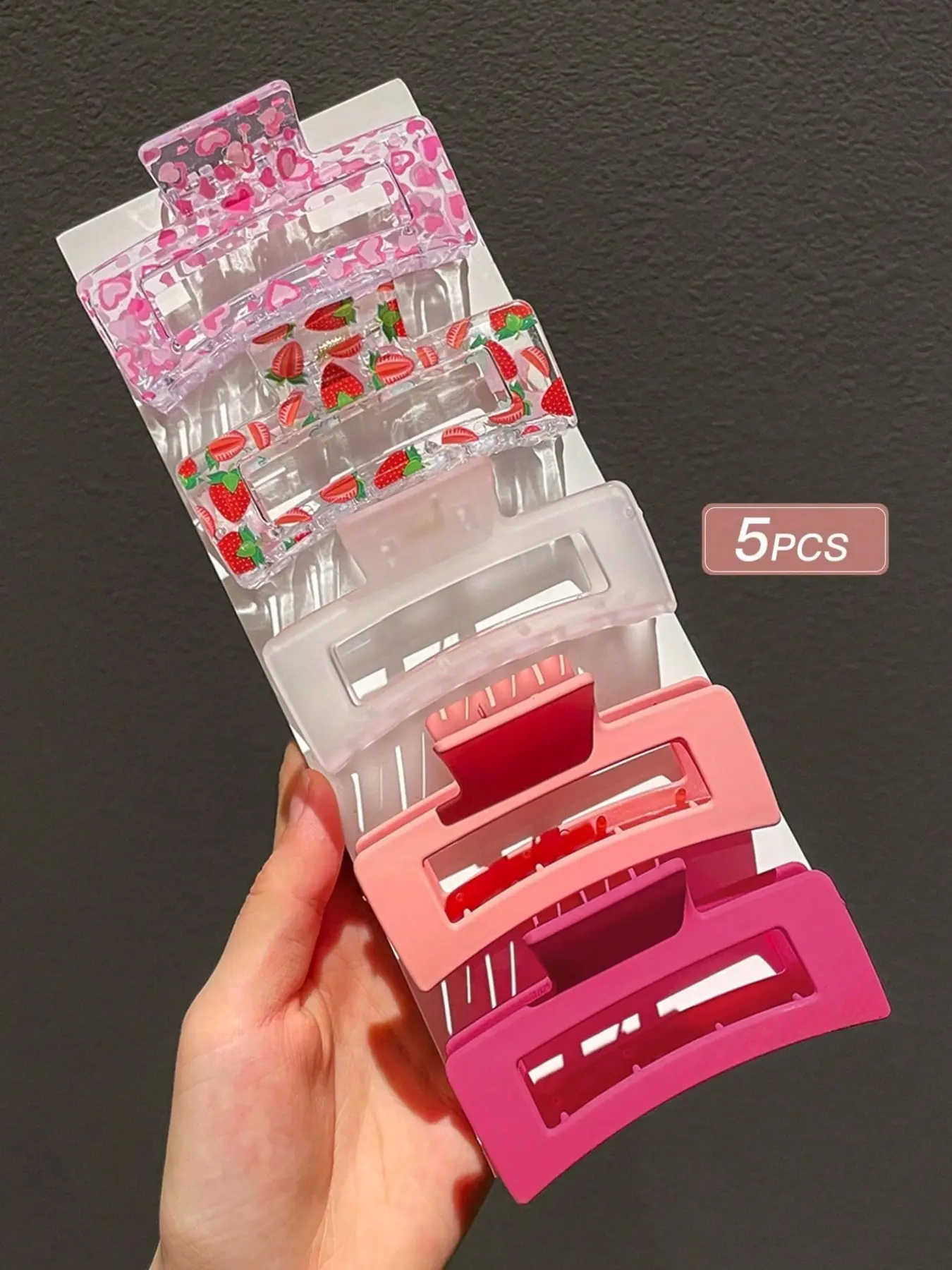5pcs-Women-Minimalist-Square-Hair-Claws-Pink-Suitable-For-Daily-Use-Giftclaw-Clipshair-ClipsHair-Jaw-ClipHair-ClampsHair-ClutchHair-Catcher-Clip