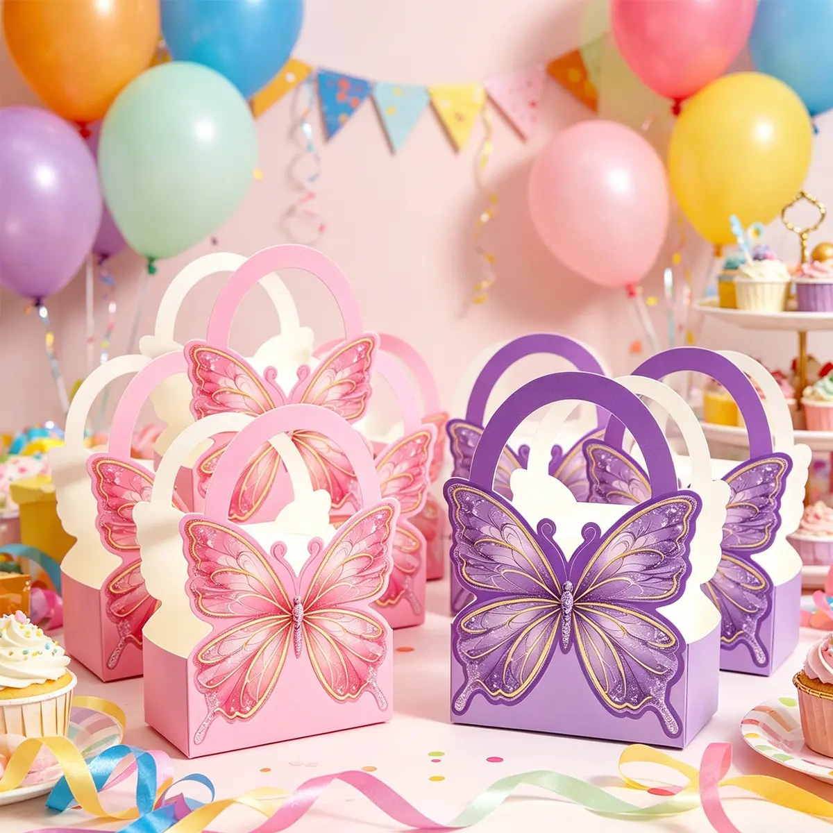 10 sets of new-style butterfly wedding candy boxes, wedding party candy packaging boxes, flower gift boxes, wedding party supplies boxes, flower bouquet packaging boxes, Mother's Day and Thanksgiving flower decoration boxes, Themed Gift Box