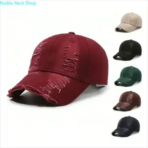 Unisex Distressed Washed Vintage Dad Hat, Adjustable Ripped Baseball Cap with Comfort Fit, Trendy Streetwear Accessory for Daily Outfits, Gym and Casual Errands