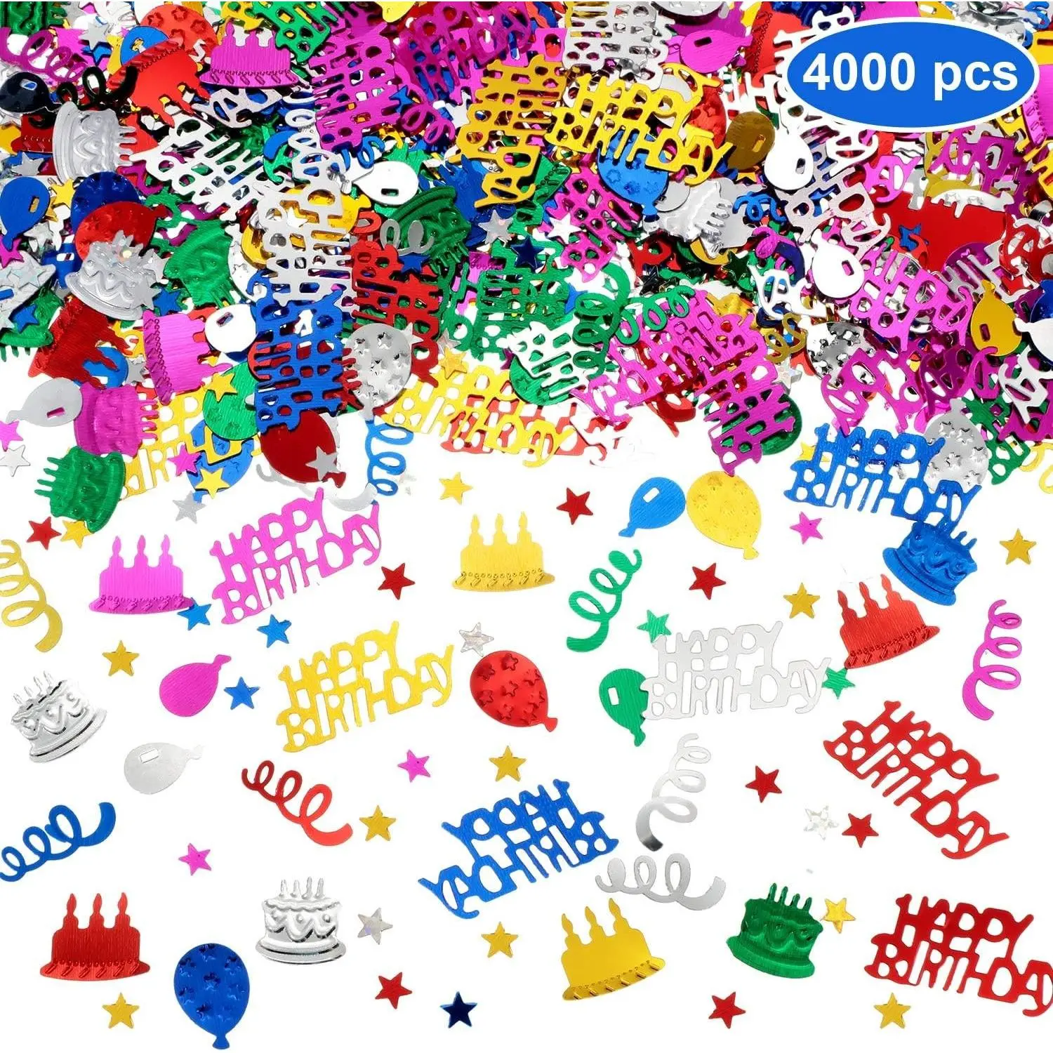4000 Pieces Happy Birthday Confetti, Metallic Foil Balloon Glitter Table Scatter Decorations for Birthday Party, Carnival, Baby Shower, Anniversary, Wedding, DIY Arts and CraftsGift