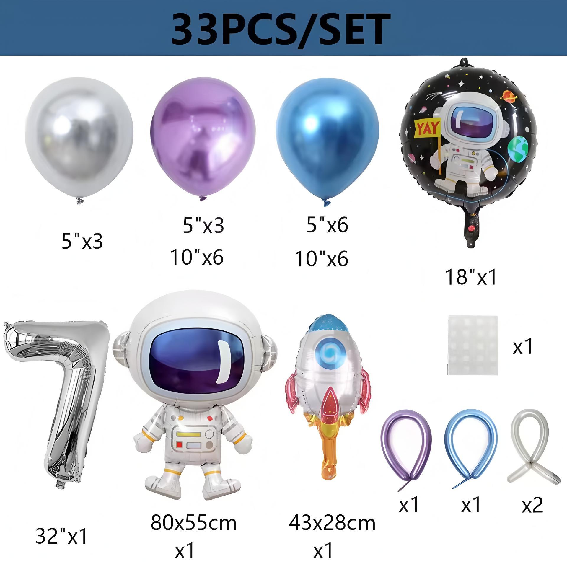 33 Pcs Outer Space Astronaut Rocket Balloon Set Spacecraft Galaxy Planet Theme  Birthday Decoration Balloon Column  for boys