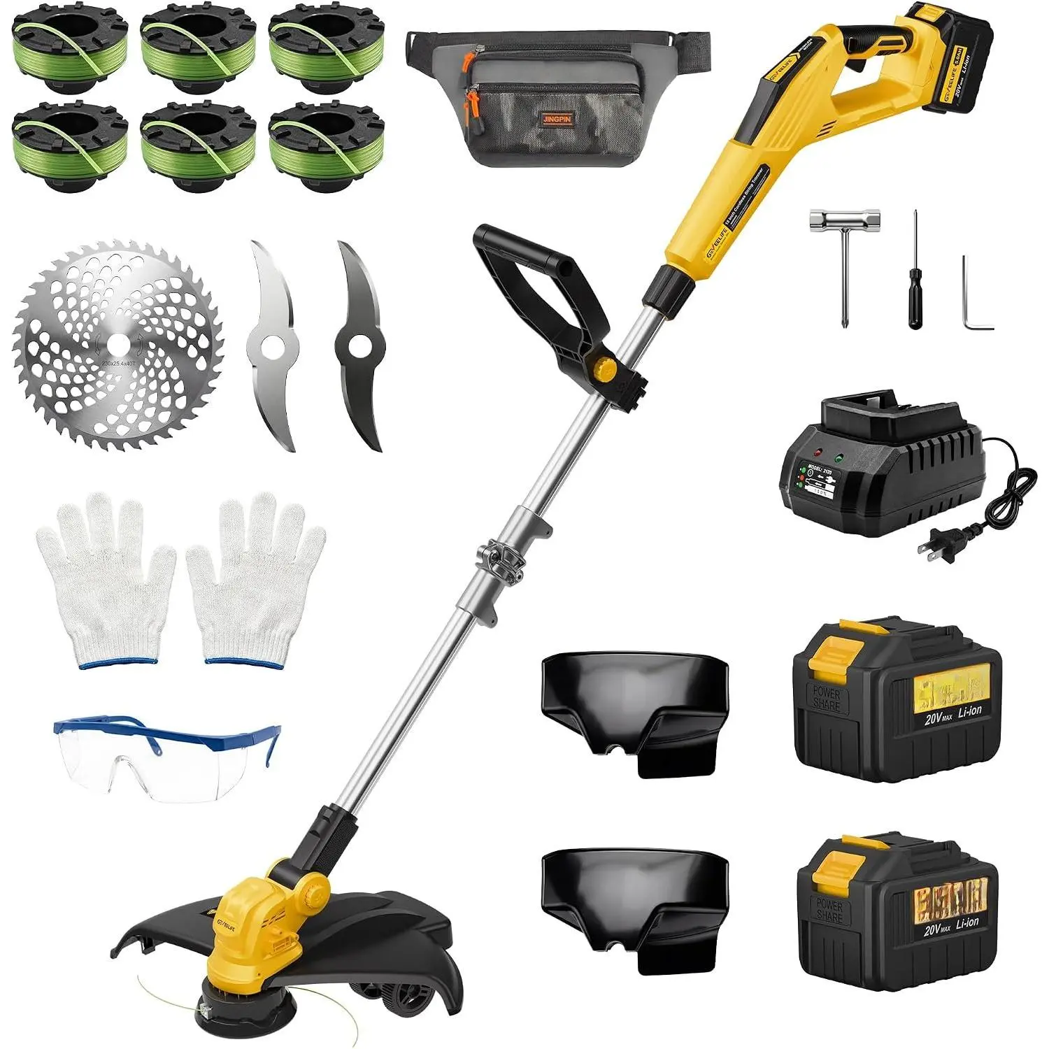 Weed Wacker Cordless, 15" Weed Eater & Trimmer, 2×5.0Ah  | Brushless , 20000RPM, 15"  Swath, 2×5.0Ah , Auto Line Feed, 4-in-1 Weed Wacker, -Line Spool,
