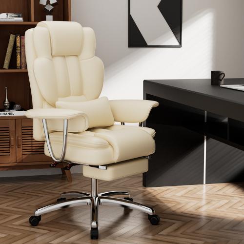 【Bellemave】Office Chair, Big and Tall Executive Office Chair with Footrest, Metal & Wood,Velvet Leather Computer Chair, Ergonomic Reclining Chair High Back, Large Home Office Chair (Black)