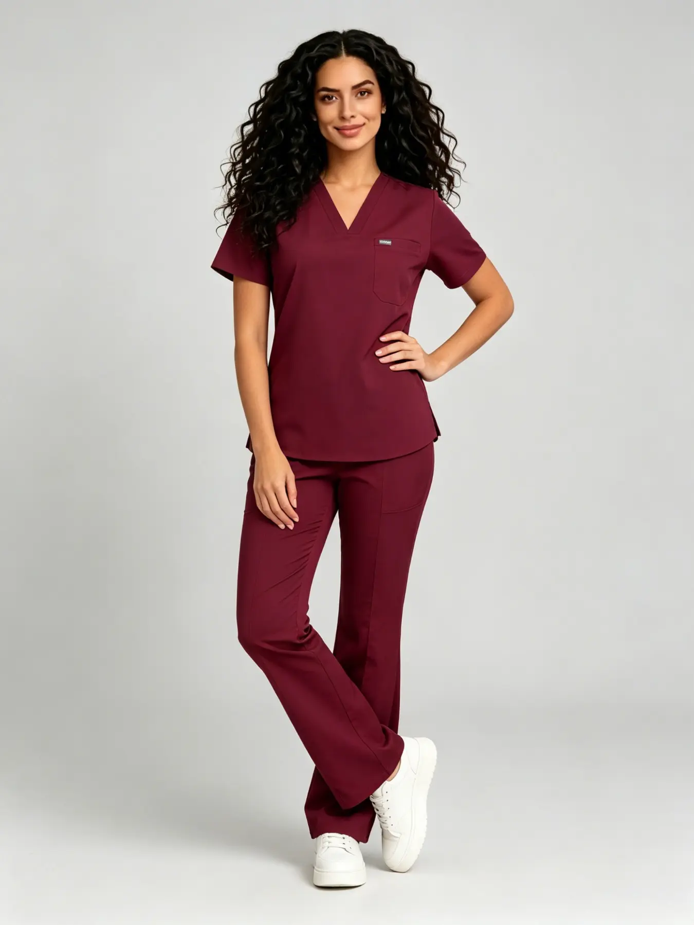 Versatile Short Sleeve Flared Pants Duty Scrub Set Workwear Work Costume For Practitioners Beauty Salon Front Desk Staff Daily Shift Wear