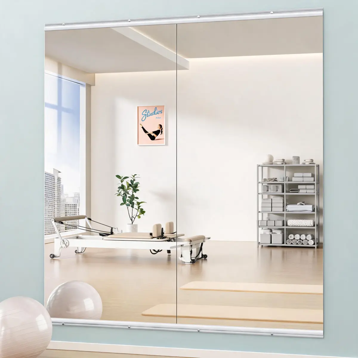 Frameless Self-Adhesive Mirror Tiles (12-Pack, 11.4x11.4in) - Tempered Glass with Clear, Silver, Black Frame Options - DIY Room Decor for Home Gym, Yoga Studio
