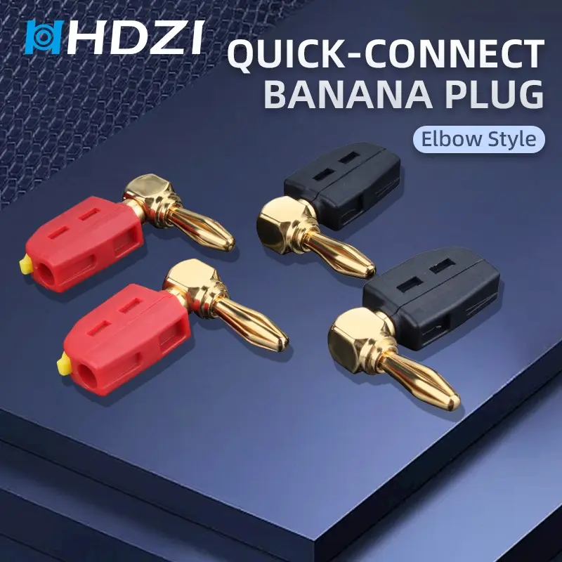 90 Degree Audio Banana Plug, Gold Plated Connector, Fire Retardant Housing, Space-Saving Design, Ideal for Home Speakers, Amplifiers, Hi-Fi Systems