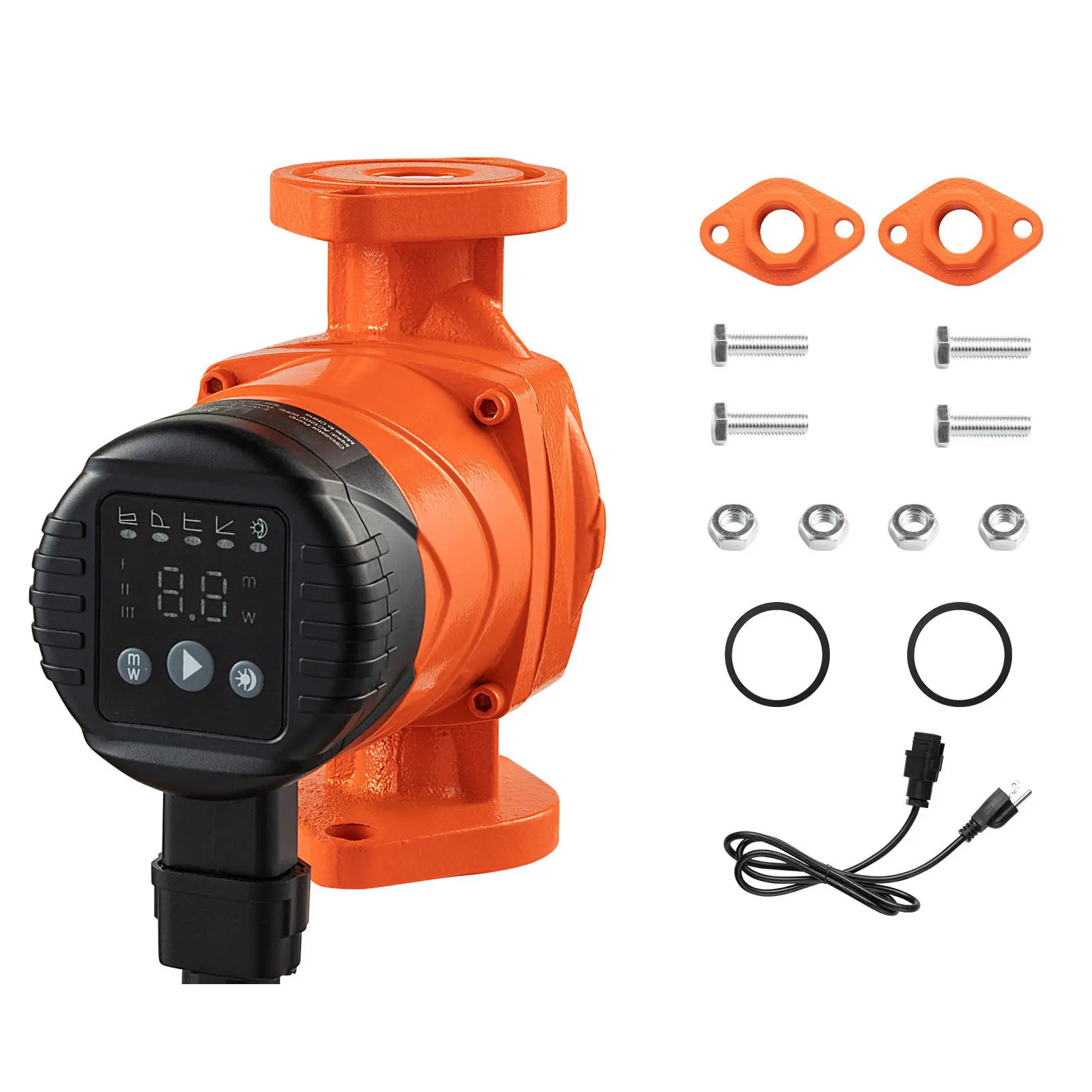 F-E007-1F1 High Efficiency Circulator Pump, 16 GPM, 120V 20 ft Cast Iron Hot Water Recirculating Circulation Pump, 1 in Flange Connection, Check Valve, Quiet Operation, for Home Heating System