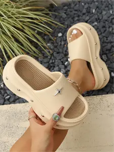 Women's Platform Star Studded Slide Sandals - Summer Chunky Open Toe SlippersNew Chunky Platform Slides with Star & Rivet Details, Non-Slip Summer Slippers Sliders Shoes Fashion Slides