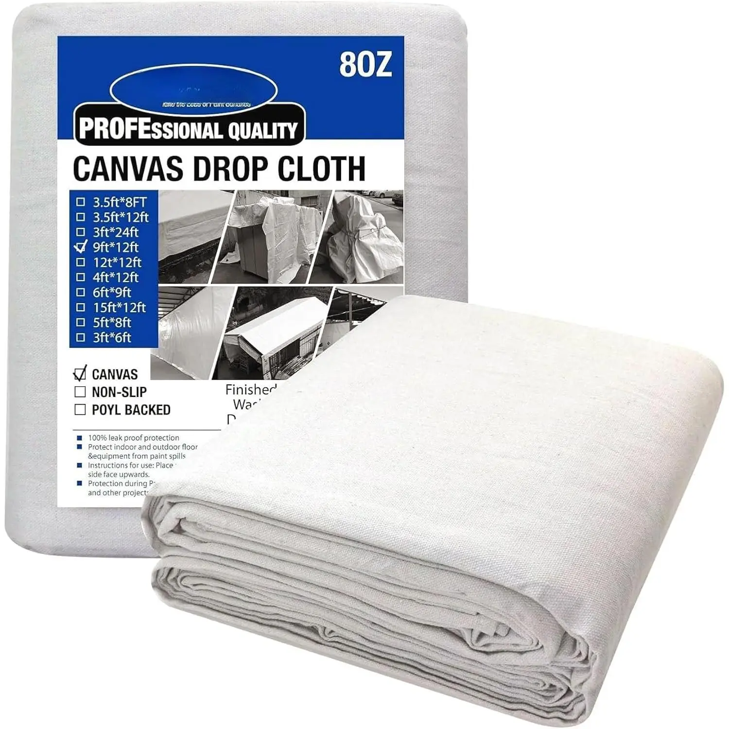 Canvas Drop Cloth, 9 x 12  Canvas Tarp, Washable and    Tarp, Drop Cloths for Painting, Curtains, Furniture and Floor Protection