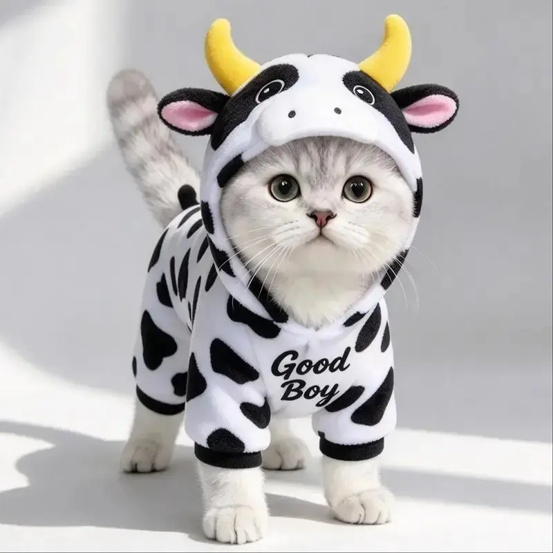 Pet Cartoon Bear Plush Hooded Coat Sweater - Cute Kitten Clothes Warm, for Pet Apparel for Small-Medium-Sized Dogs & Cats 1-Piece Halloween Costume, Holiday Party Outfit, Winter Pet Christmas Gift