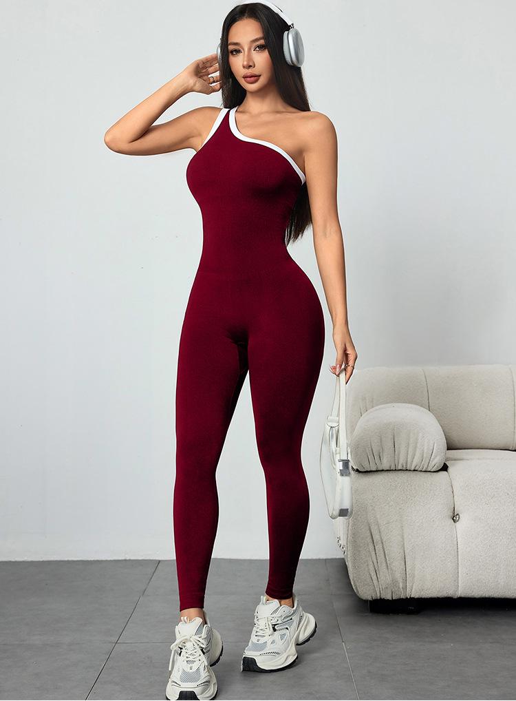 Women's Colorblock Backless Knit Yoga Jumpsuit |   Sleeveless Tummy Control Workout Romper Spring Summer Casual Sportswear